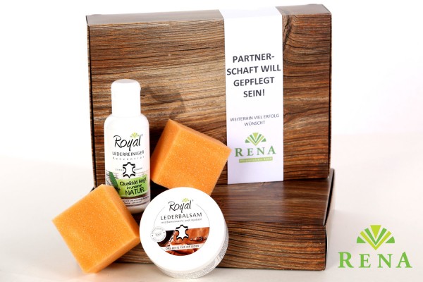 Geschenkbox Royal® - Lederpflege-Set in hochwertiger Verpackung in Holzoptik